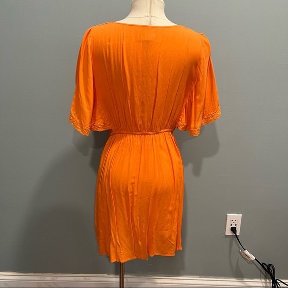 Beautiful Stories Orange Flutter Kimono Sleeve Crochet Beaded Dress - Picture 5 of 8